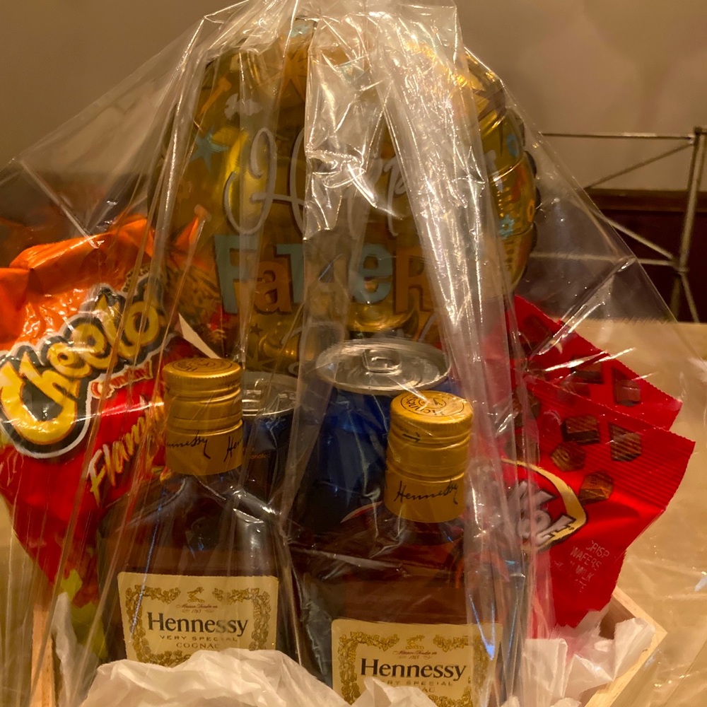 Celebration baskets! Favorite liquor, snacks, body wash and lotion
